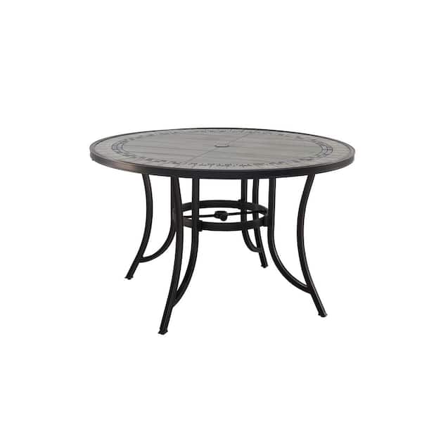 Mondawe 48 in. W Round Cast Aluminum Outdoor Dining Table Ceramic Tabletop Patio Accent Table