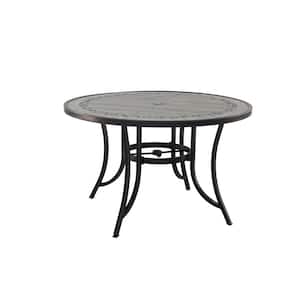 48 in. Round Cast Aluminum Outdoor Dining Table Ceramic Tabletop Patio Accent Table