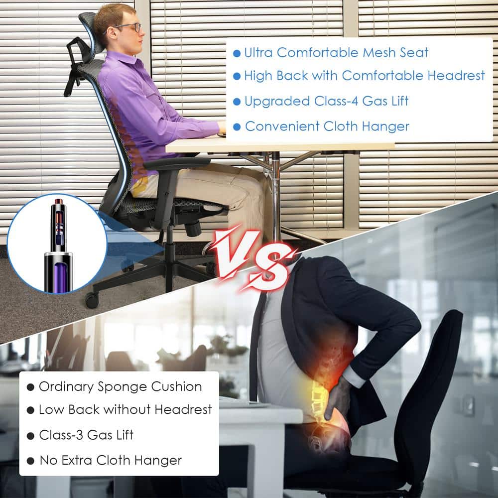 ErgoFlex High-Back Black Mesh Executive Swivel Chair with Adjustable Arms