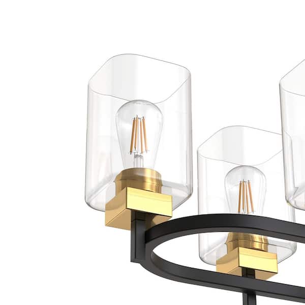 YANSUN 8-Light Black and Gold Mid-Century Modern Chandelier with