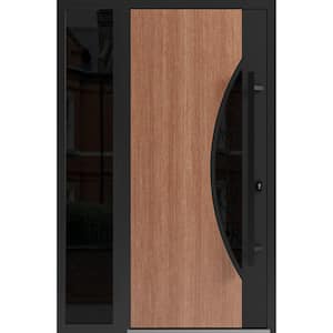 1077 48 in. x 80 in. Left-hand/Inswing Sidelight Tinted Glass Teak Steel Prehung Front Door with Hardware