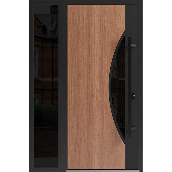 VDOMDOORS 1077 48 in. x 80 in. Left-hand/Inswing Sidelight Tinted Glass Teak Steel Prehung Front Door with Hardware