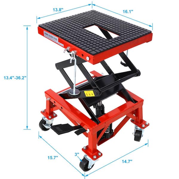 300 lbs. Capacity Motorcycle Scissor Jack in Red with 4-Wheels