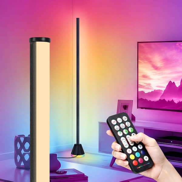 2-Pack 57- in. Modern Black Smart Floor Lamp Dimmable with Base Lighting Remote Bluetooth Control