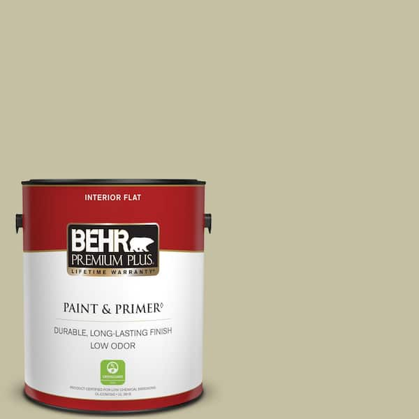 BEHR PREMIUM PLUS 1 gal. #S350-3 Washed Olive Flat Low Odor Interior Paint & Primer