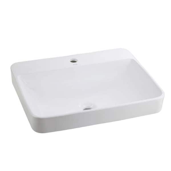 23 in. Rectangle Drop-In Ceramic Bathroom Sink in White with Faucet Hole