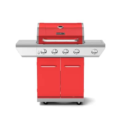 4-Burner Propane Gas Grill in Red with Side Burner