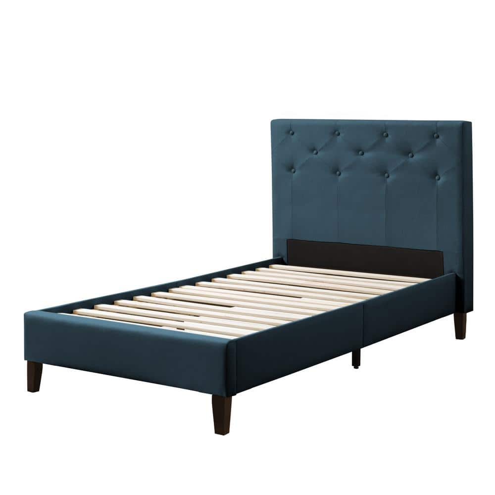 Nova Ridge Ocean Blue Fabric Twin/Single Diamond Button-Tufted Bed -  CorLiving, BRH-102-S