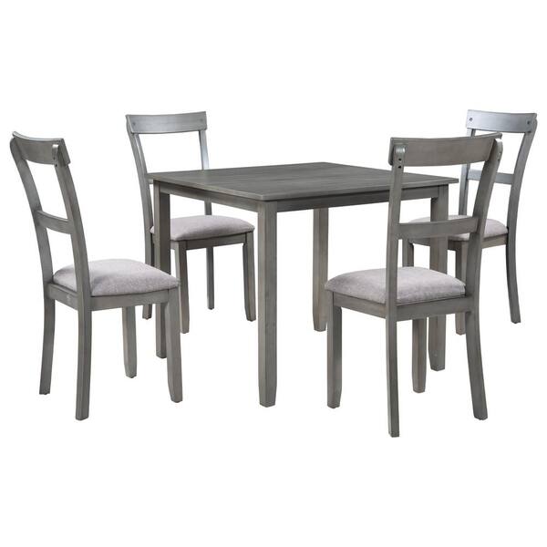 Harper & Bright Designs Light Gray 5-Piece Industrial Wooden Dining ...