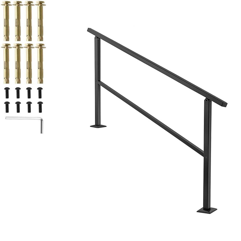 53.94 Wrought Iron Stair Handrail Outdoor Steps Railing for Porch Fits 4 to 5 Steps with Installation Kit price history on PriceWatchPro