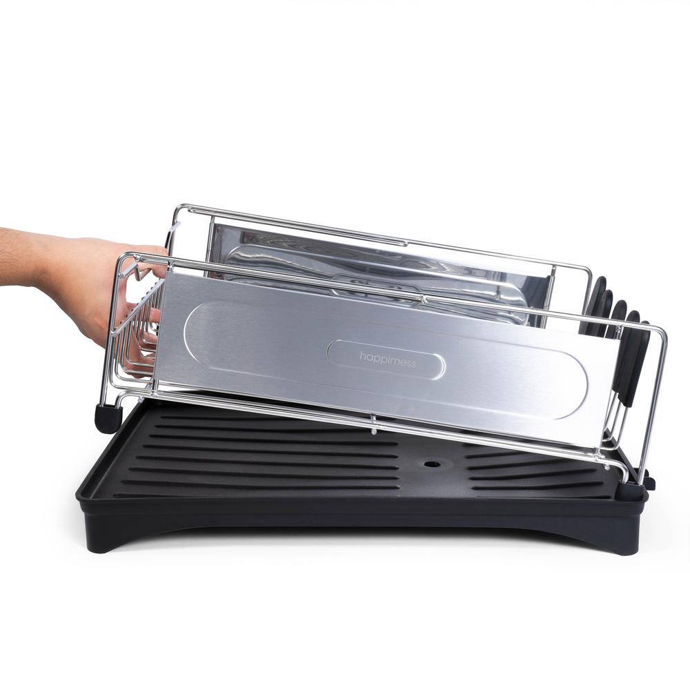 Compact 18.25" Stainless Steel 2-Tier Dish Drying Rack with Utensil Holder