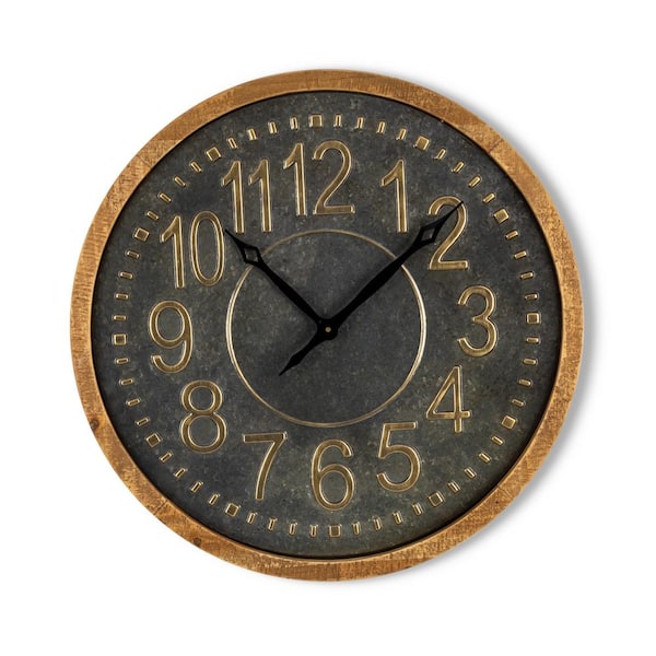 Lone Elm Studios 24 in. Dia Wood and Distressed Metal Wall Clock ...