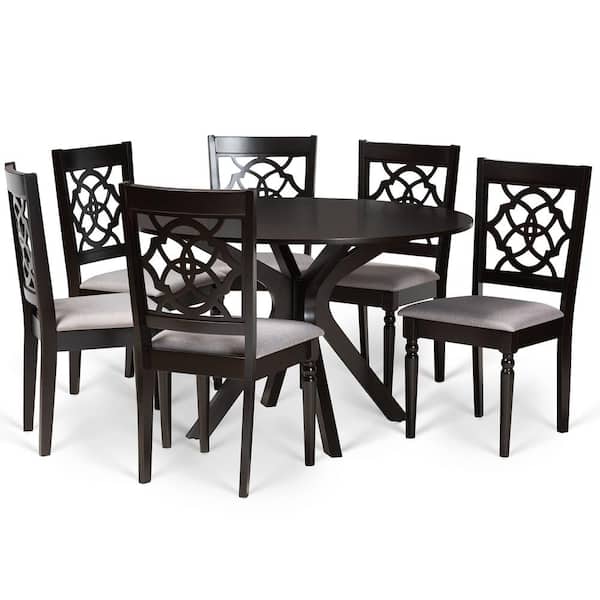 Baxton Studio Sadie 7-Piece Grey and Dark Brown Dining Set