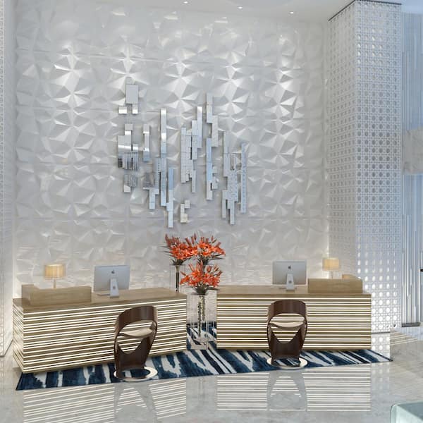 19.7 in. x 19.7 in. White Decorative PVC 3D Wall Panels in Diamond Design  (12-Pack)