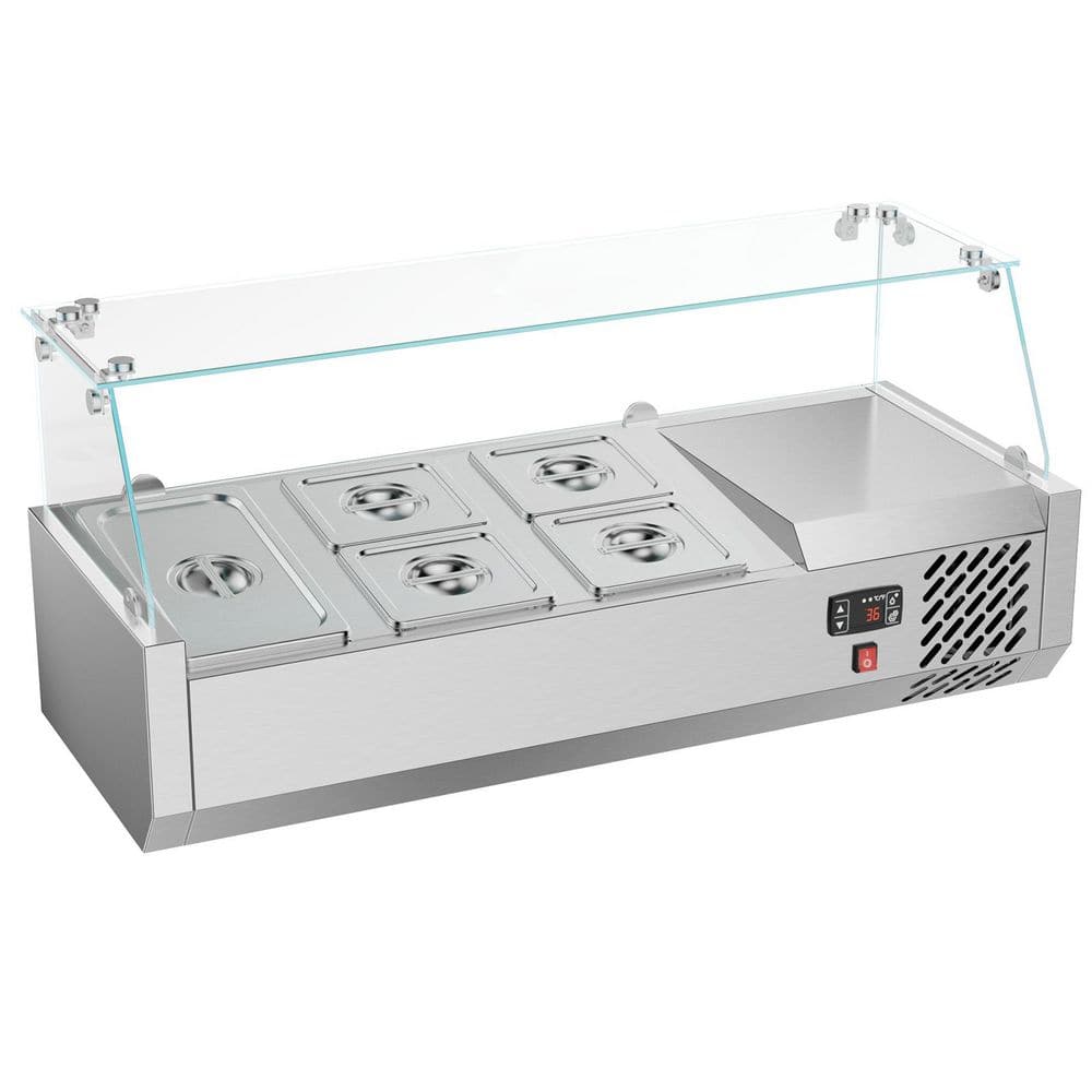 6.14 cu. Ft. Sandwich Prep Table StainlessSteel Salad Bar Prep Tempered Glass Shield Refrigerated Condiment Prep Station