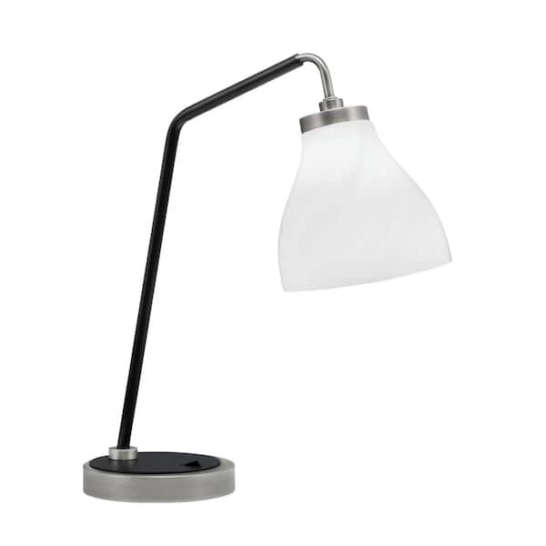 Unbranded Delgado 16.5 in. Graphite and Matte Black Piano Desk Lamp with White Marble Glass