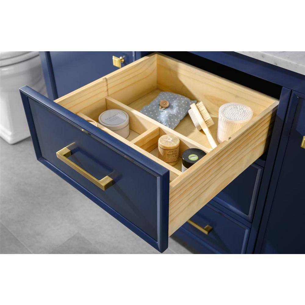 Blue Double Sink Vanity with Carrara Marble Top and Gold Hardware