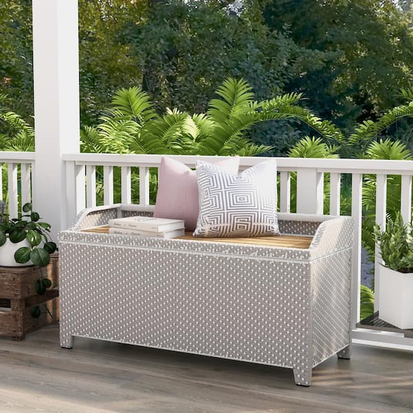Seneka 41 in. 2-Person Gray and White Aluminum Outdoor Storage Bench