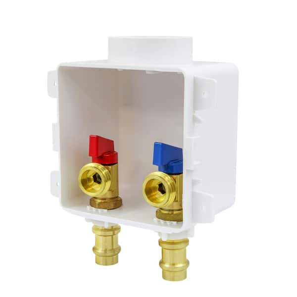 1/2 in. Press Brass Valve Fittings in White ABS Washing Machine Compact Outlet Box (2-Pack)