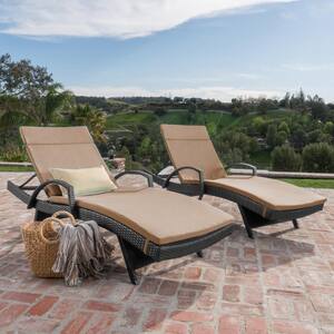 Miller Grey 2-Piece Faux Rattan Outdoor Chaise Lounge Set with Caramel Cushions and Armrest
