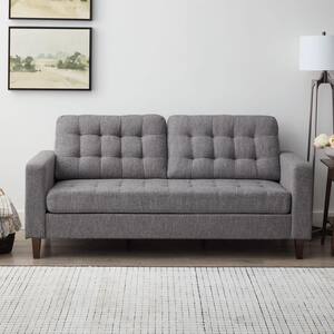Brynn 76 in. Light Gray Polyester Upholstered 3-Seat Square Arm Sofa with Removable Cushions and Buttonless Tufting