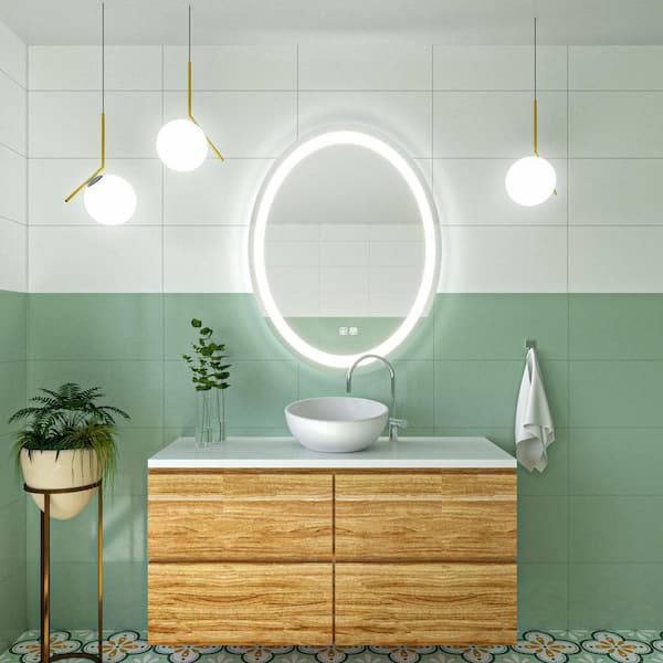UKISHIRO 22 in. W x 28 in. H Dimmable Oval Frameless LED Light with 3-Color and Anti-Fog Wall Mount Bathroom Vanity Mirror