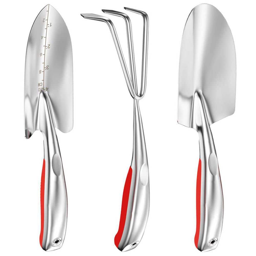 3-Piece Stainless Steel Heavy-Duty Garden Tool Set with Soft Rubberized Non