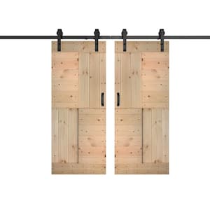 S Series 72 in. x 84 in. Unfinished DIY Knotty Pine Wood Double Sliding Barn Door with Hardware Kit