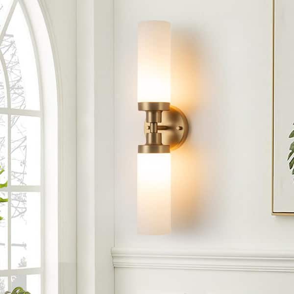 Y'INSP Aurora 3.1 in. 2-Light Modern Gold Wall Sconce, Double Tube Design Up and Down Lighting for Bathroom Bedroom Hallway