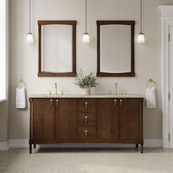 Kinnsden 72.0 in. Double Bath Vanity in Sable Oak with Tajnar Engineered Composite Top