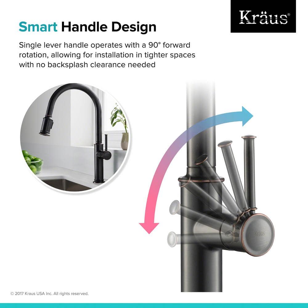 Elegant Bronze 17" Modern Pull-Out Spray Kitchen Faucet