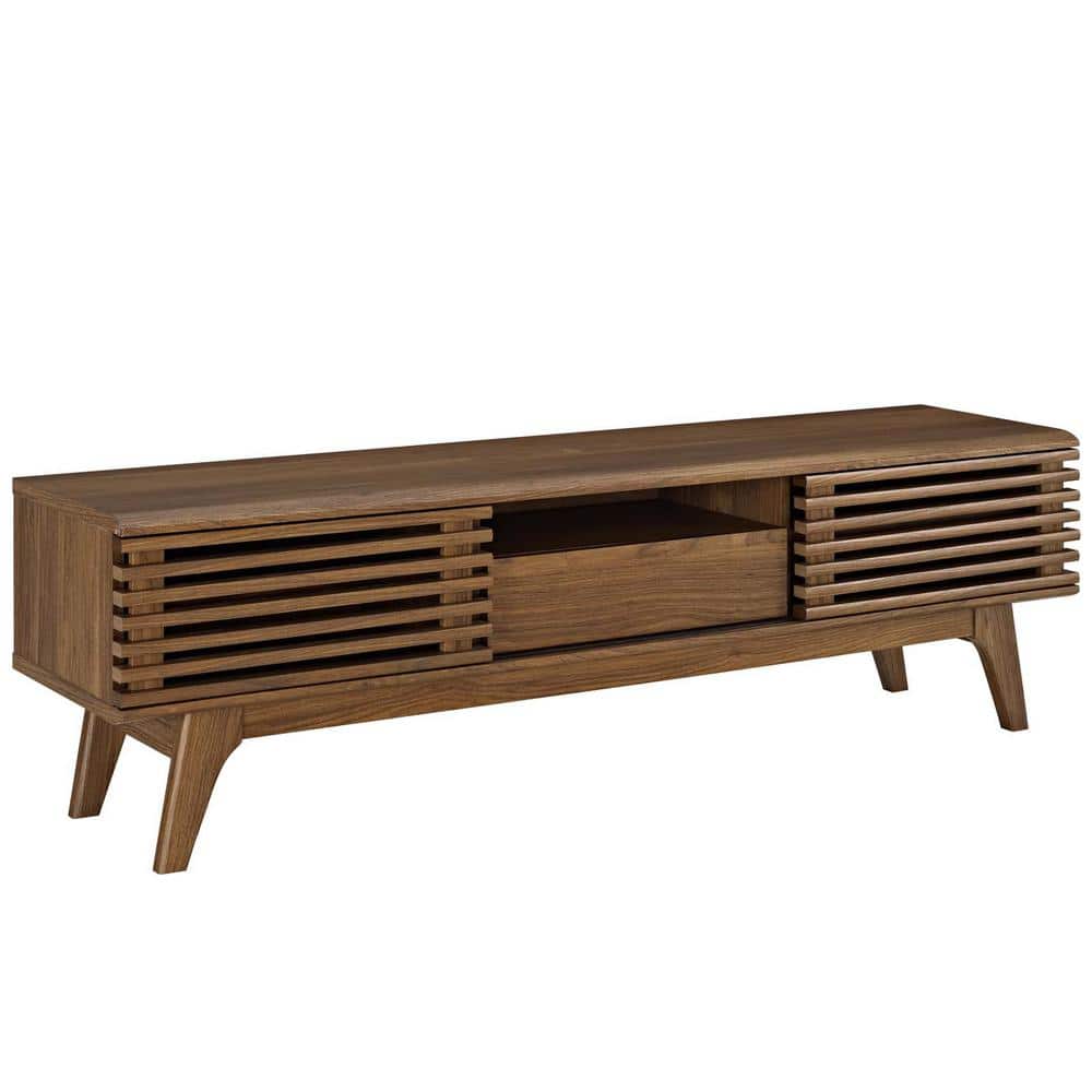 MODWAY Render 59 in. Walnut Wood TV Stand with 2 Drawer Fits