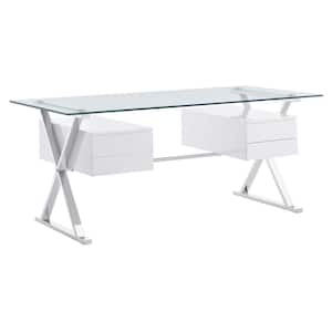 Sector 71" Glass Top Glass Office Desk in White