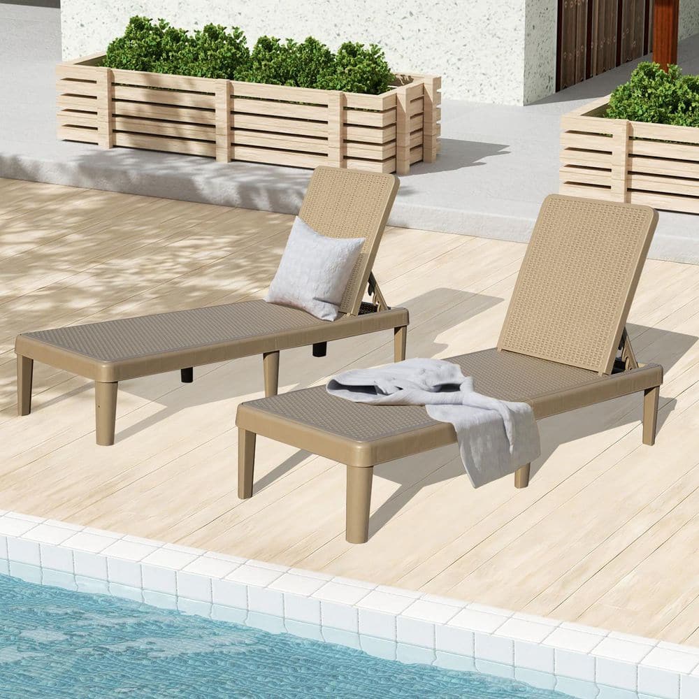 Armless Outdoor Chaise Lounge Chairs Set of 2 with Adjustable Backrest, Khaki price history on PriceWatchPro