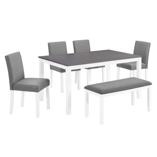 Noble House Ridgeway Modern Rustic 6 Piece Rectangle Grey & White