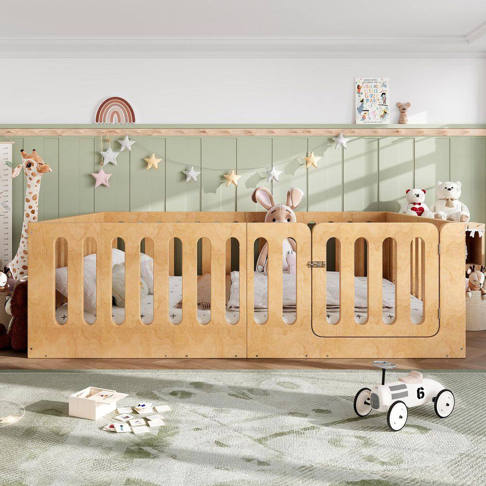 Natural Queen Kids Beds with High Fence for Kids