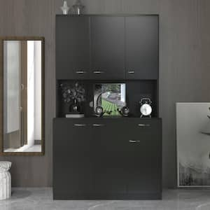 70.87 in. Tall Black Cabinet with 6-Doors 1-Open Shelves and 1-Drawer