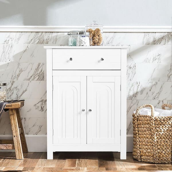 Bathroom 22 in. W Wooden 4 Drawer Free Standing Bathroom Floor Linen Cabinet Adjustable Storage Cupboard Brown
