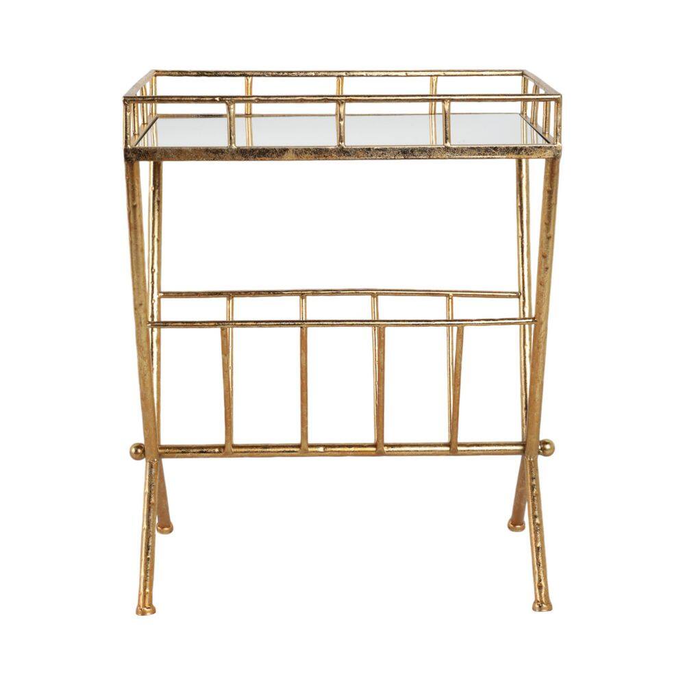 Elegant 25" Gold Metal and Mirrored Wood End Table