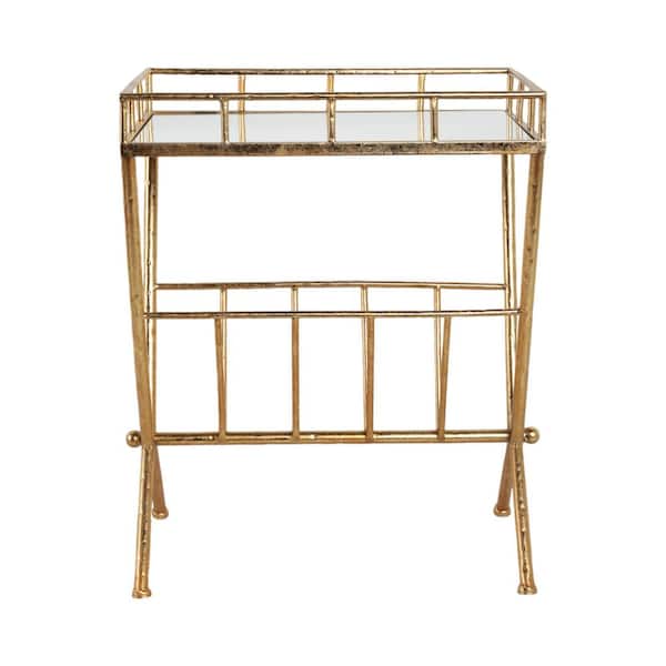 Liv & Skye 18 in. Gold Rectangle Glass End Table 2-Tier With Magazine Rack
