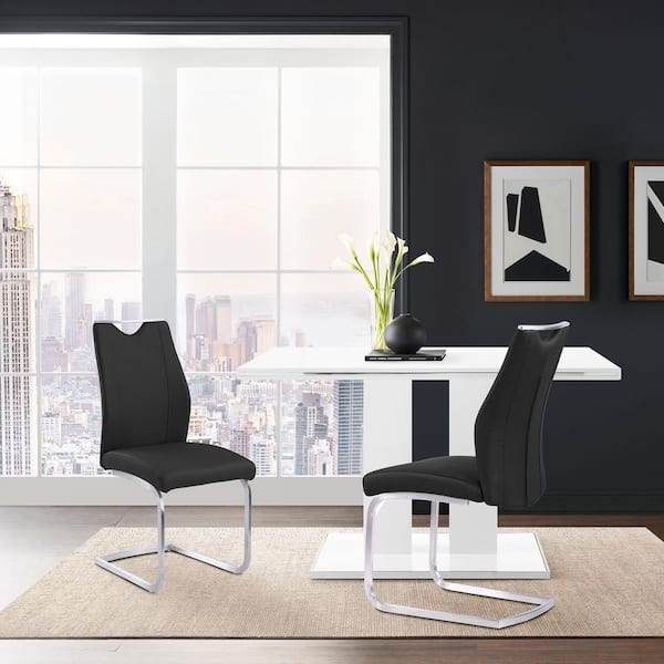 Armen Living Bravo Black/Brushed Stainless Steel Faux Leather Contemporary Armless Dining Chair (Set-2)