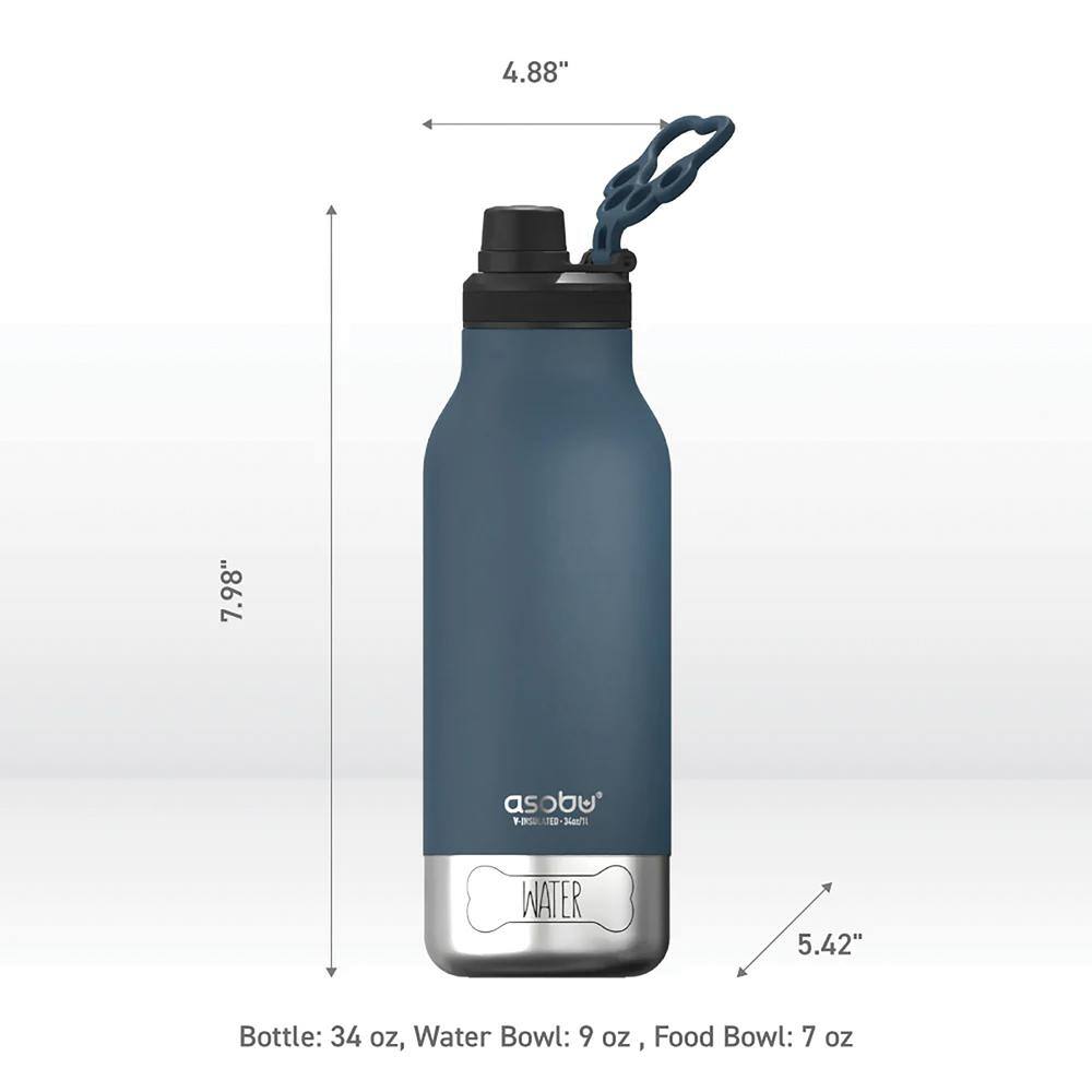 Blue Stainless Steel Insulated Dog Water Bottle with Bowls
