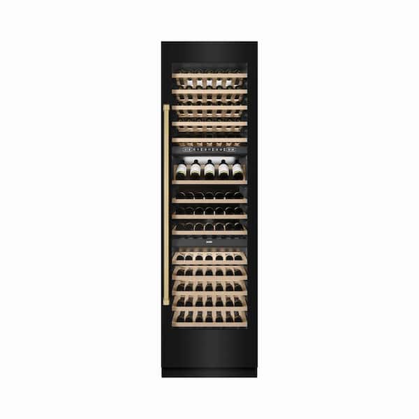 Autograph Edition 24 in. Triple Zone 100-Bottle Column Wine Cooler in Black Stainless with Champagne Bronze Accents