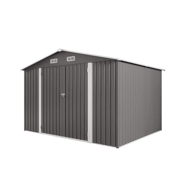 10 ft. W x 8 ft. D Metal Storage Shed with Lockable Door and Air Vent Clear Window in Gray (80 sq. ft.)