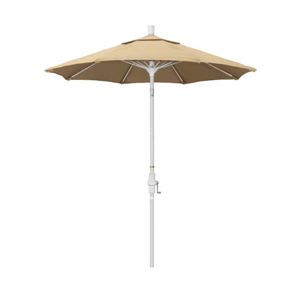 California Umbrella 7.5 ft. Matted White Aluminum Market Collar Tilt Patio Umbrella Fiberglass Ribs and in Antique Beige Olefin