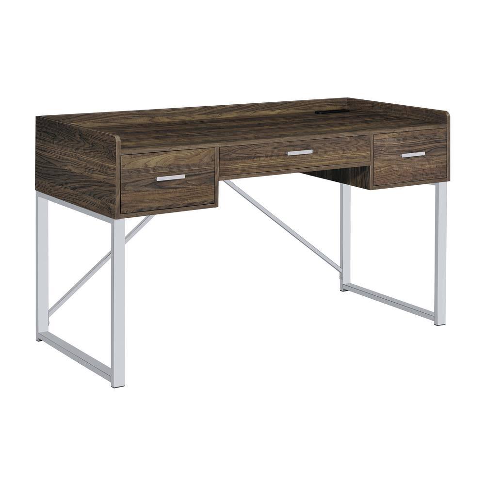 Welwick Designs 46 Fluted Drawer Composite Writing Desk - Dark Walnut/Solid Black