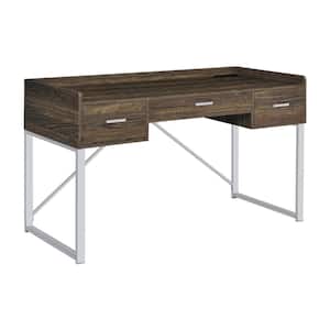 Angelica 55 in. Walnut and Chrome 3-drawer Writing Desk
