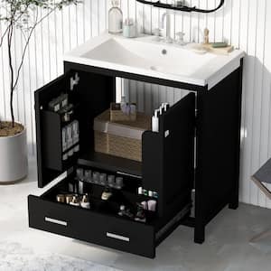 30 in. W x 18 in. D x 34 in. H Freestanding Bath Vanity Sink Top Combo Cabinet in Black with 2-Doors and Drawer