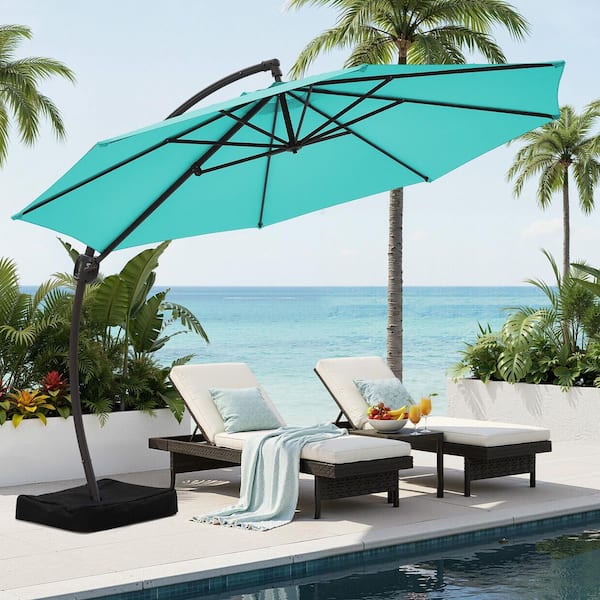 JEAREY 11 ft. Outdoor Cantilever Offset Umbrella Patio Umbrella with Sandbag and Cover in Peacock Blue