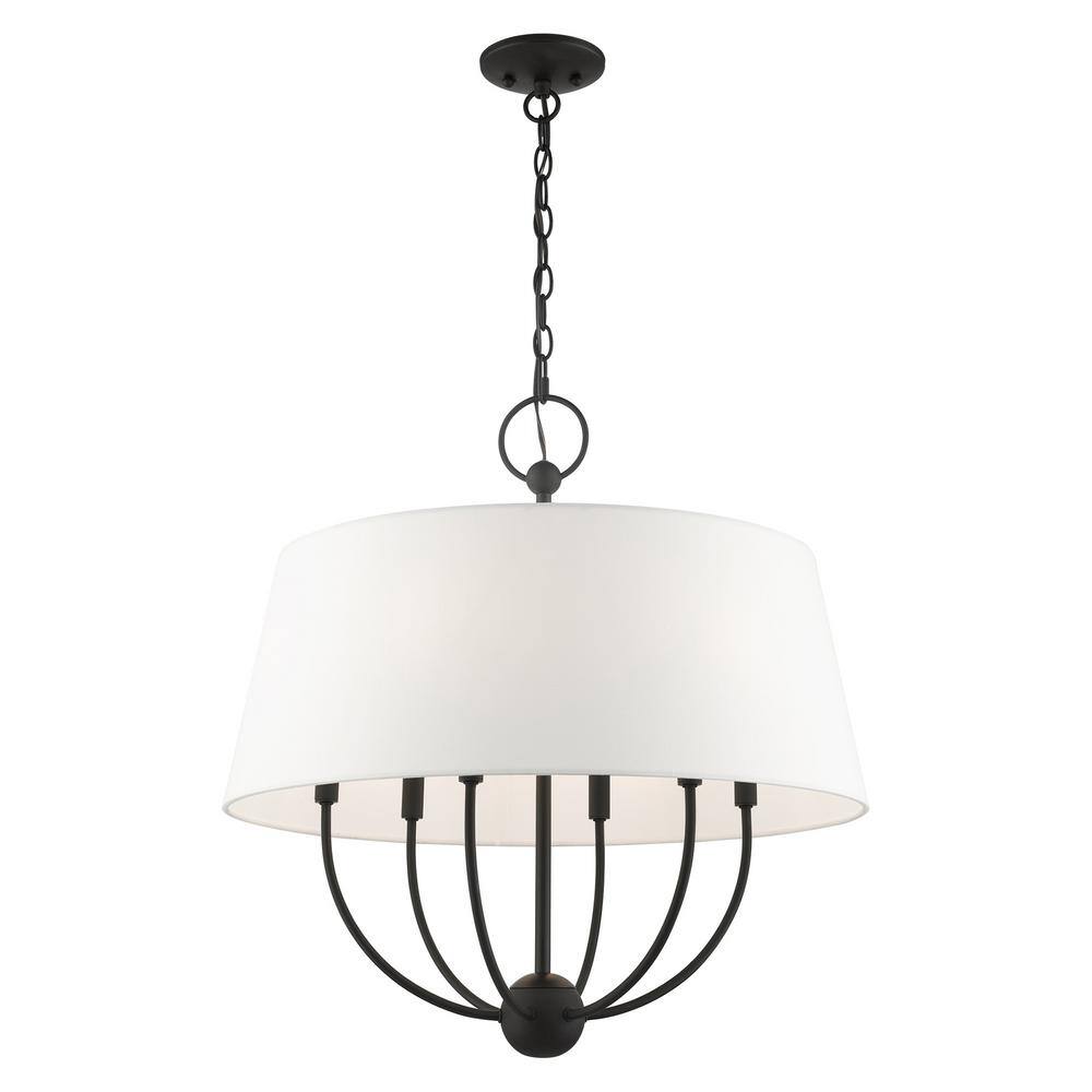 Ridgecrest Transitional Black 6-Light Chandelier with Off-White Shade